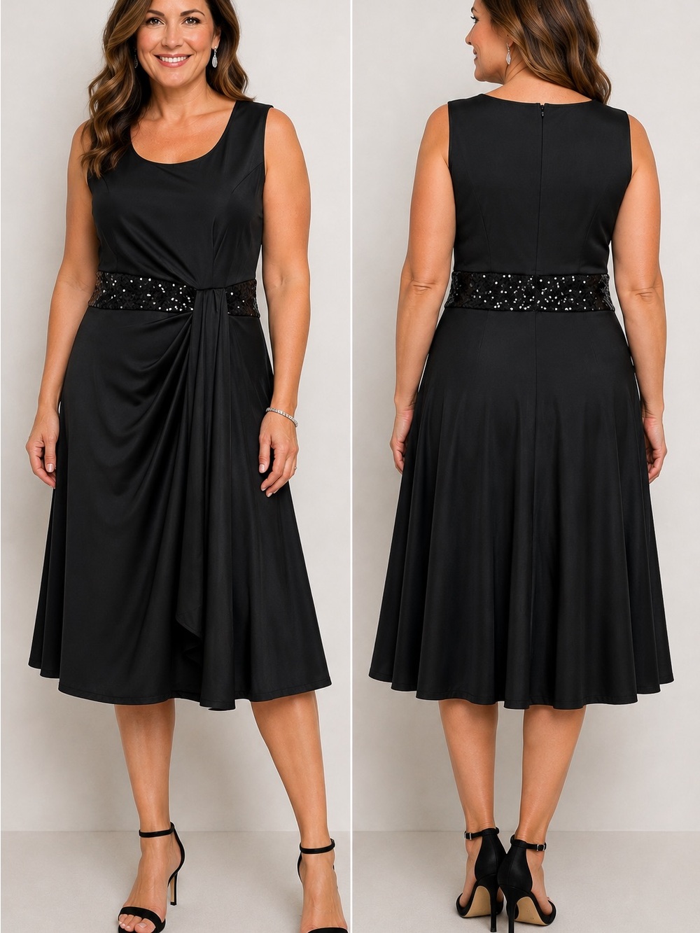 Southeastern Performance Apparel Ostinato Black Sequin Midi Dress Size 14 USA